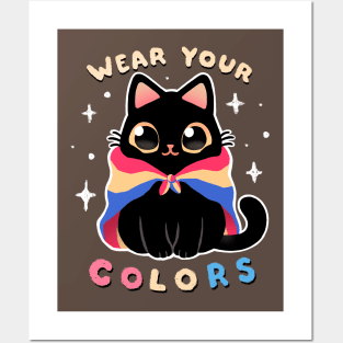 Pansexual LGBT Pride Cat - Kawaii Rainbow Kitty - Wear your colors Posters and Art